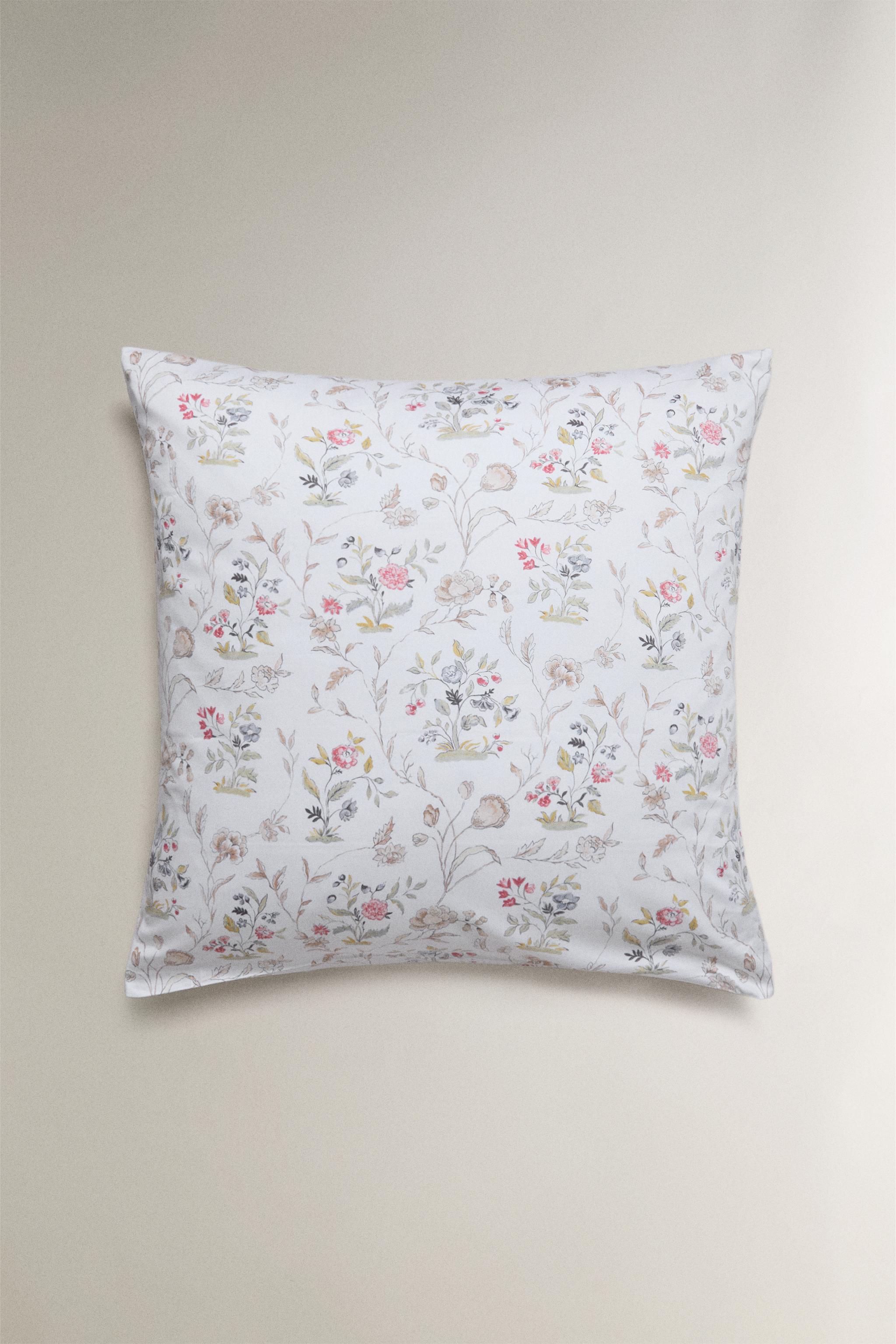 FLORAL SATEEN PILLOWCASE — Oyster-white