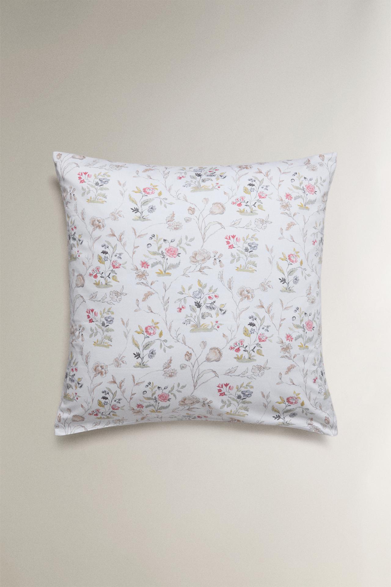 FLORAL SATEEN PILLOWCASE — Oyster-white