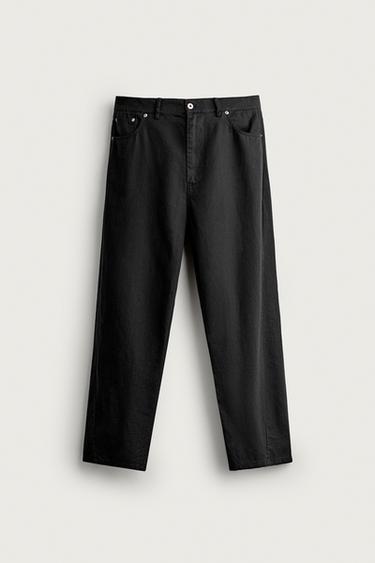 RELAXED LINEN - COTTON TROUSERS - Black by Zara
