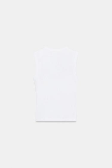 COTTON V-NECK T-SHIRT - White by Zara - Image 2