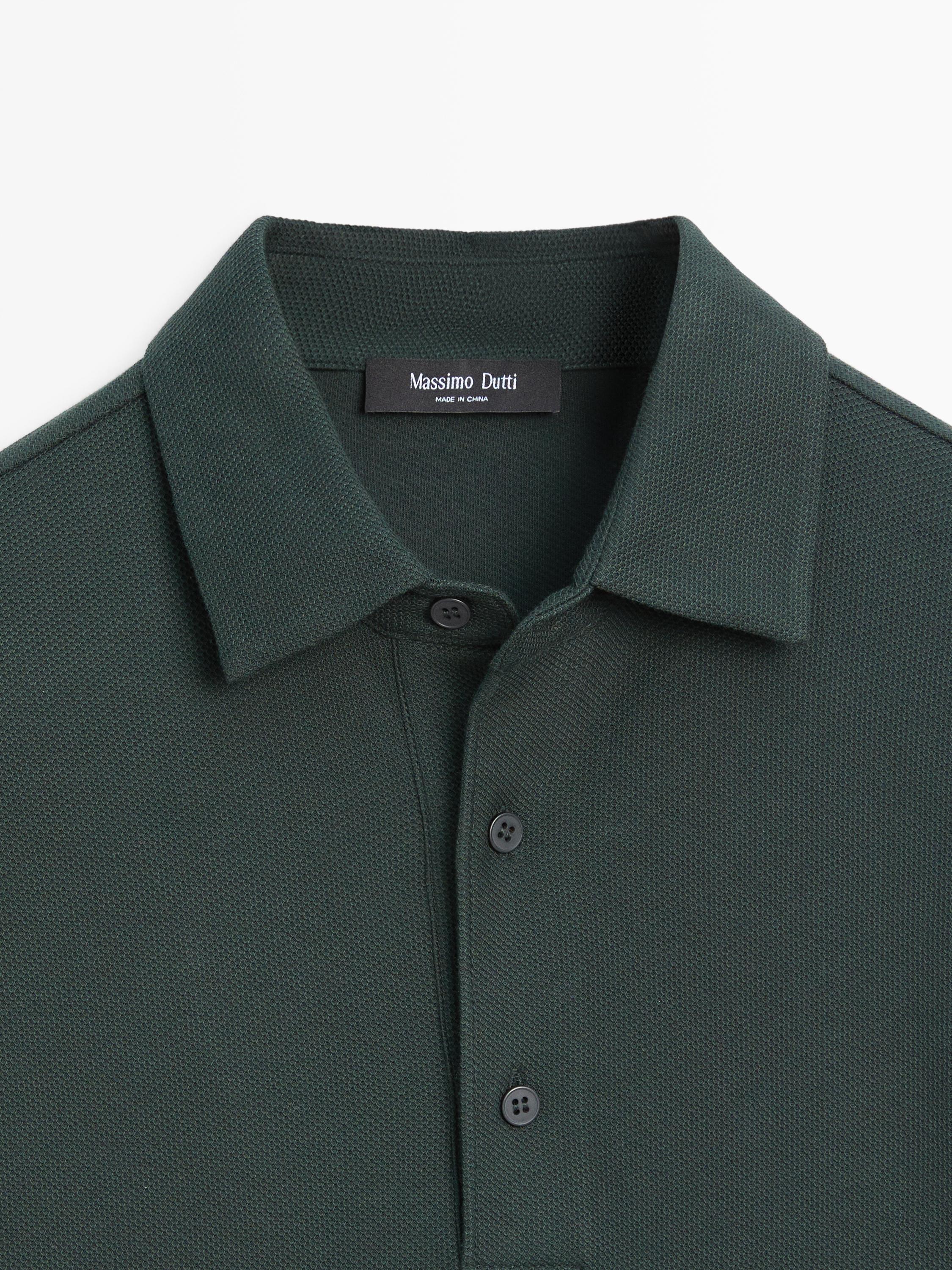 Textured piqué polo shirt with long sleeves