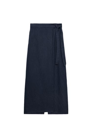 Zara ZW COLLECTION 亞麻紗籠式長褲 - 海藍色