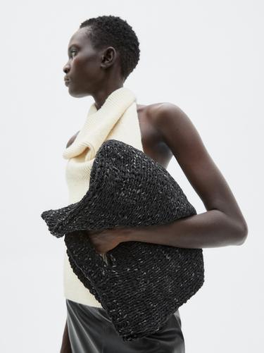 Zara Large crochet knit leather bag - LIMITED - Black - Image 0