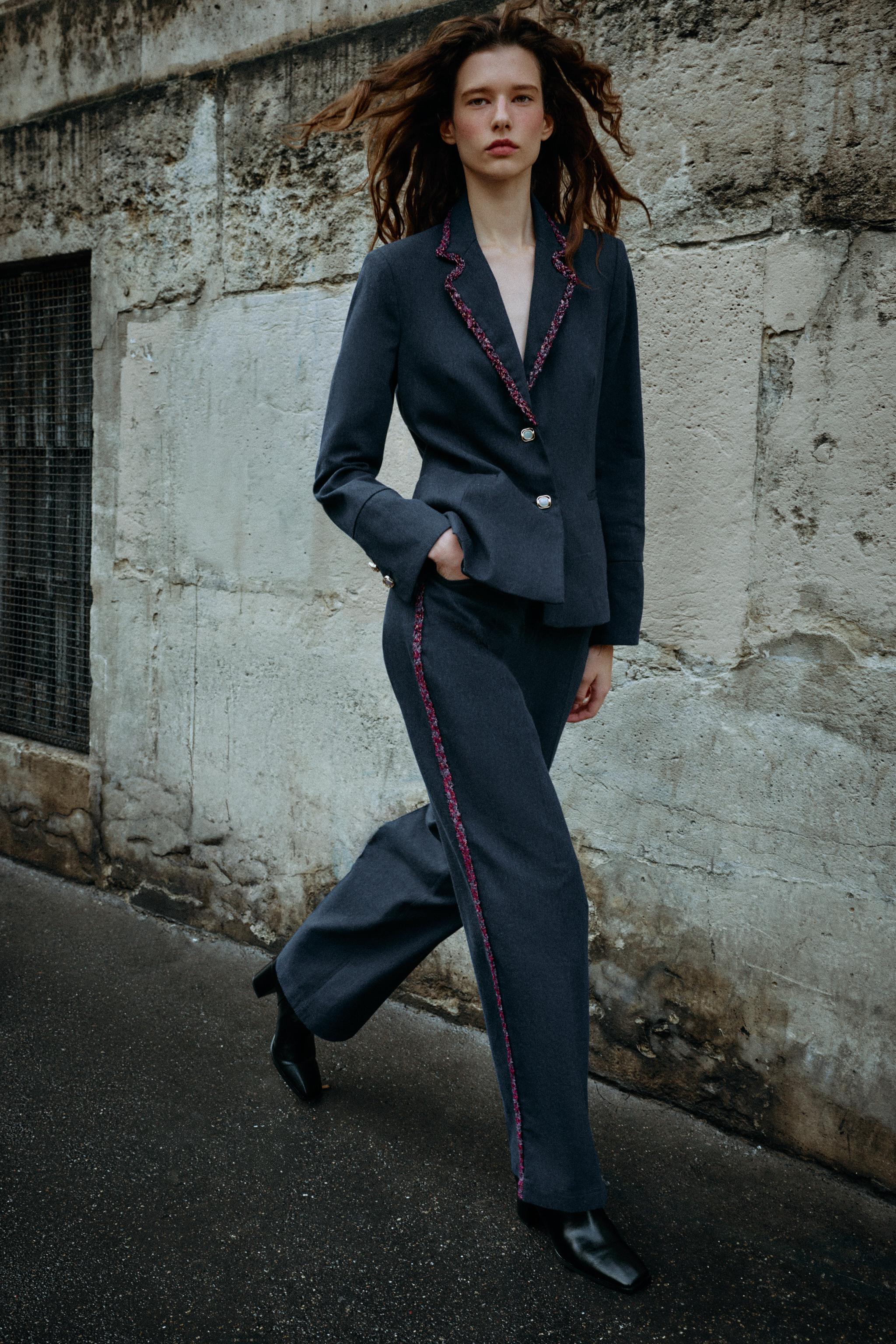 CONTRAST TRIM LAPEL BLAZER