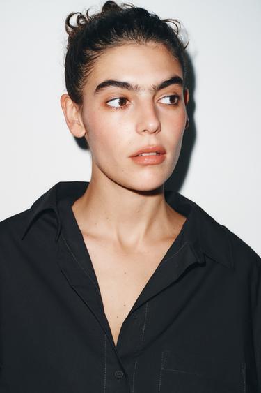 OVERSIZE POPLIN SHIRT - Black by Zara - Image 2