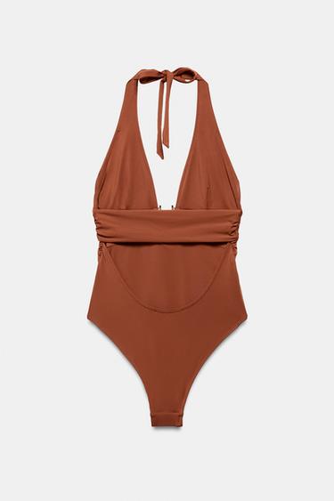 MAILLOT DE BAIN HALTER PIÈCE MÉTALLIQUE - Caramel de Zara - Image 6