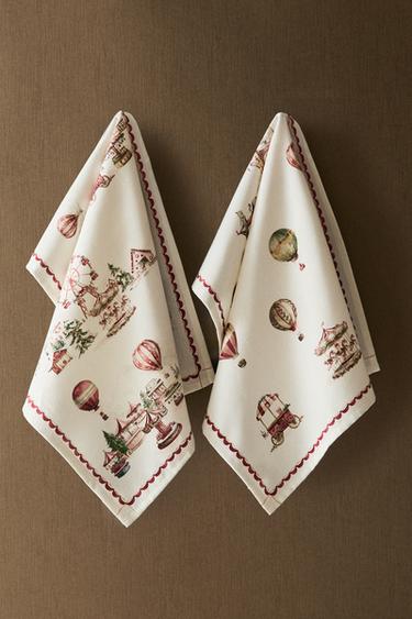 LOT TORCHONS COTON BALLONS NOËL (LOT DE 2) - Rouge de Zara - Image 5