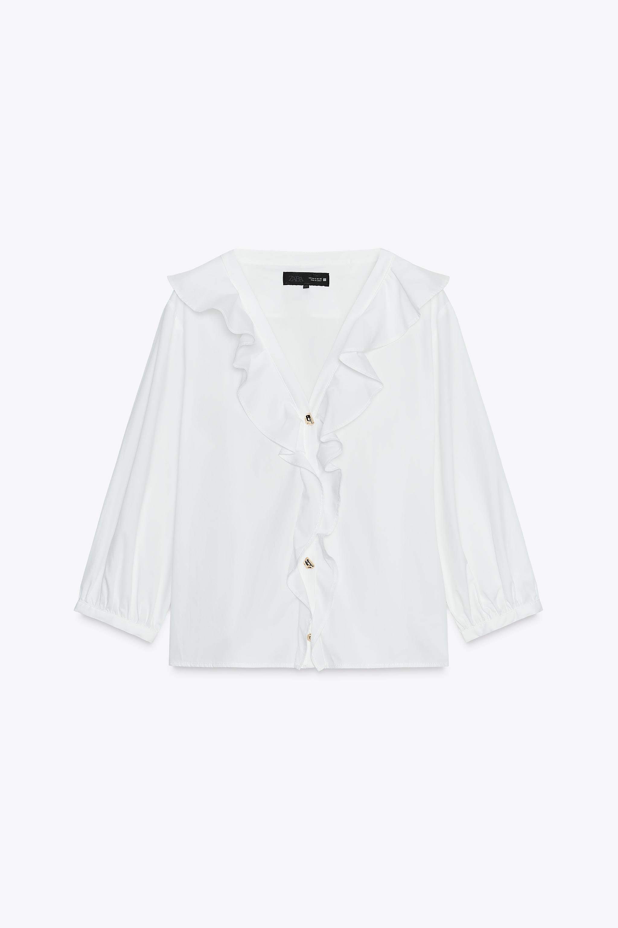 Ruffle Camicia Bianca Con Volant Zara CAMICIA POPELINE