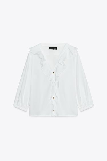 CHEMISE EN POPELINE À VOLANTS - Blanc de Zara - Image 4