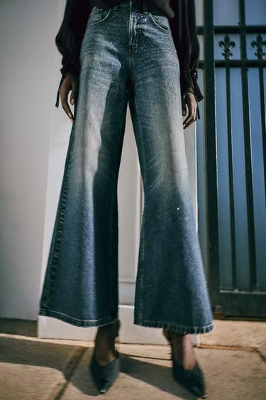 Z1975 HIGH-RISE LOOSE WIDE-LEG RHINESTONE JEANS — Blue 2