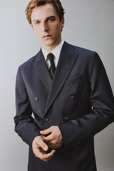100% WOOL PINSTRIPE SUIT BLAZER - Navy blue by Zara - Image 5