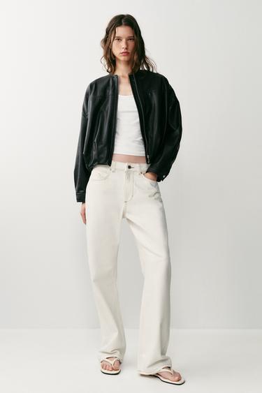 LEATHER EFFECT PUFFBALL BOMBER JACKET - Black by Zara