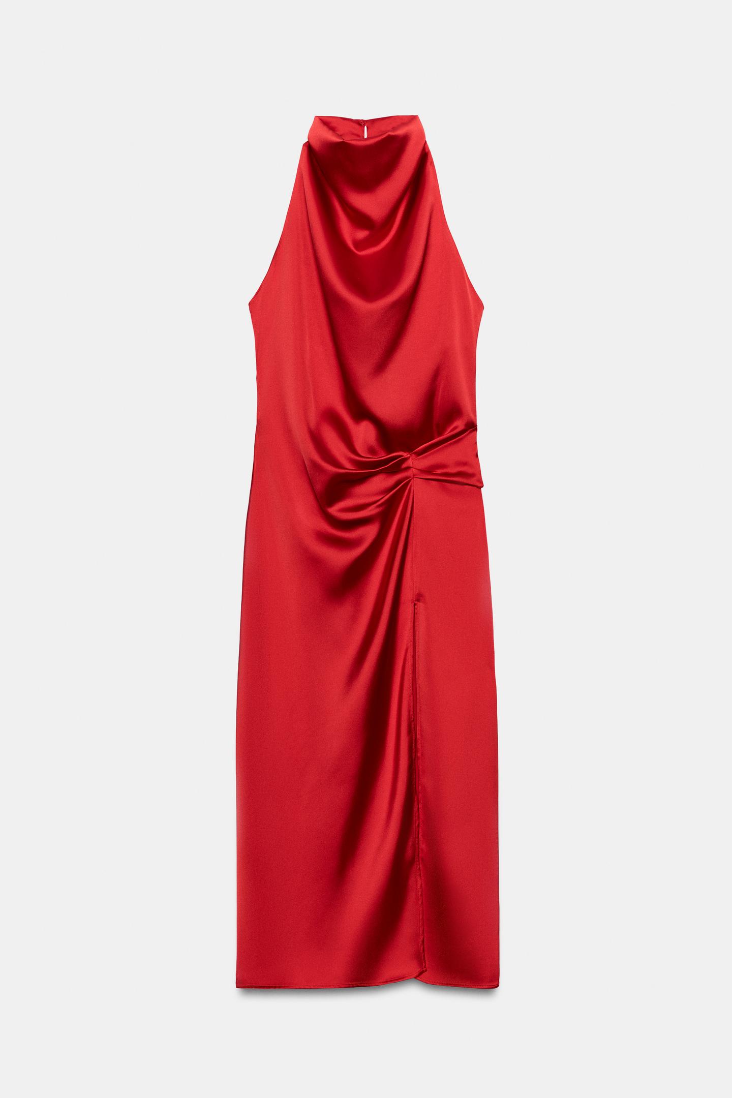 Женское платье Zara Satin Halter MIDI, цвет: Красный — фото 6