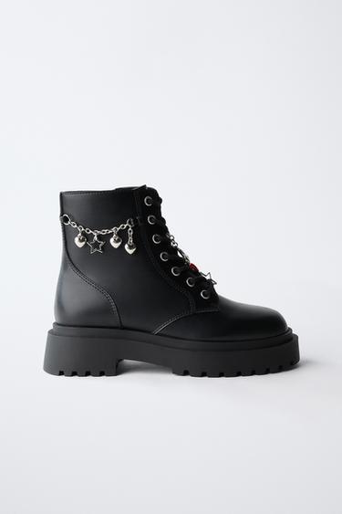 LACE-UP ANKLE BOOTS WITH CHARMS - Black by Zara