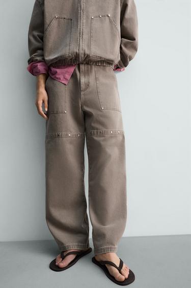 PANTALON DÉCONTRACTÉ À CLOUS - Sable / Chiné de Zara - Image 4