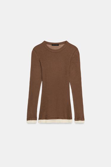 Zara SUPIMA® 雙層棉質 T 恤 - 棕色