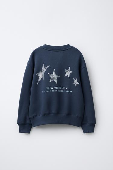 Zara SHIMMER STAR PRINT SWEATSHIRT - Blue / Indigo