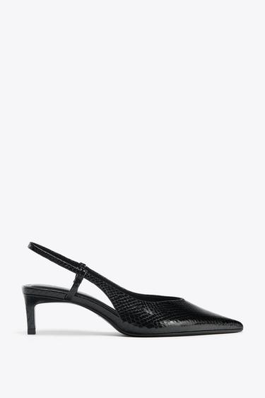 Zara 壓紋露跟鞋 - 黑色