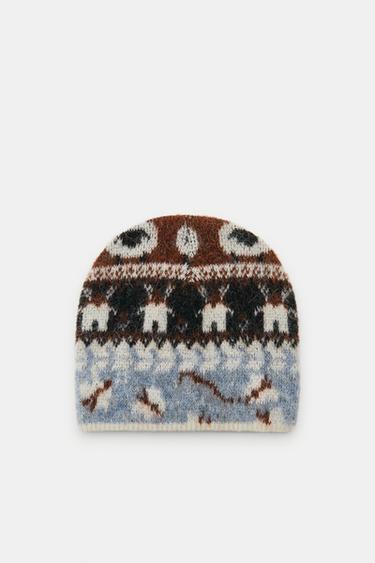 PRINTED KNIT BEANIE - Blue by Zara