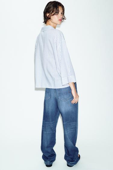 FLOWING LINEN BLEND SHIRT - Blue/White by Zara - Image 4