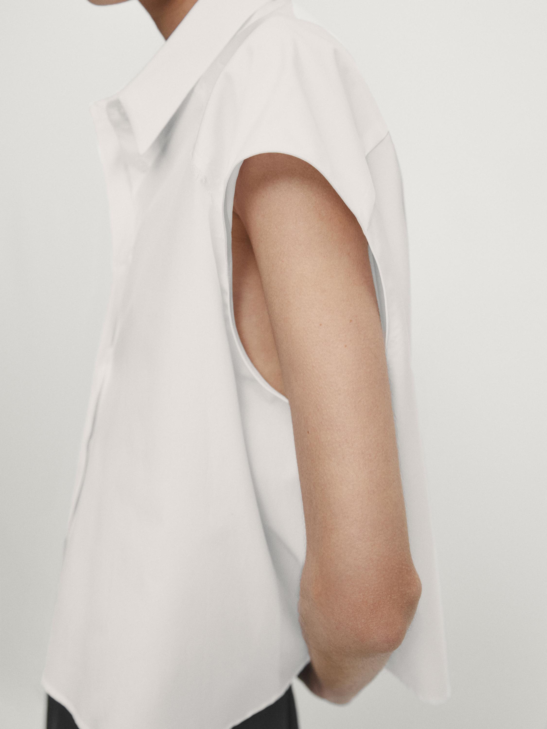 Sleeveless shirt with frayed detail - Studio - White | ZARA United 
