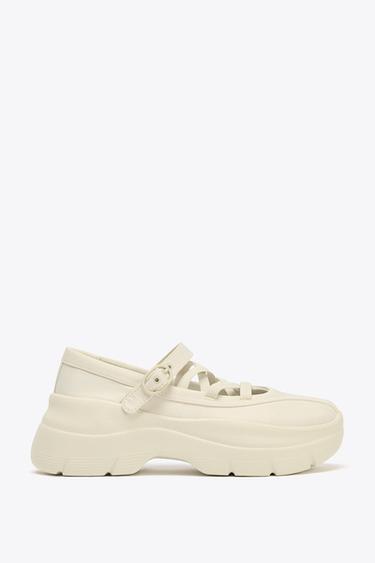 STRAPPY TRAINER BALLERINAS - Ecru White by Zara