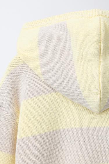 STRIPED HOODED KNIT CARDIGAN WITH BEAR EMBROIDERY - Light yellow by Zara - Image 3