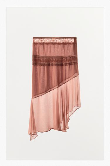 FALDA GEORGETTE ENCAJE PUNTILLA - Rosado de Zara