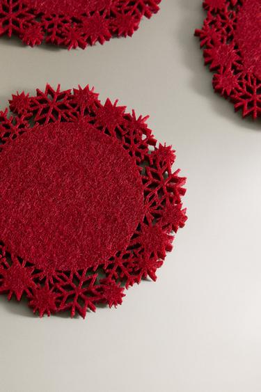 LOT DE SOUS-VERRES EN FEUTRE FLOCON DE NEIGE NOËL (LOT DE 6) - Rouge de Zara - Image 1
