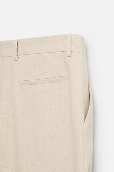 PANTALON LIN - COTON PLIS - Beige clair de Zara - Image 8