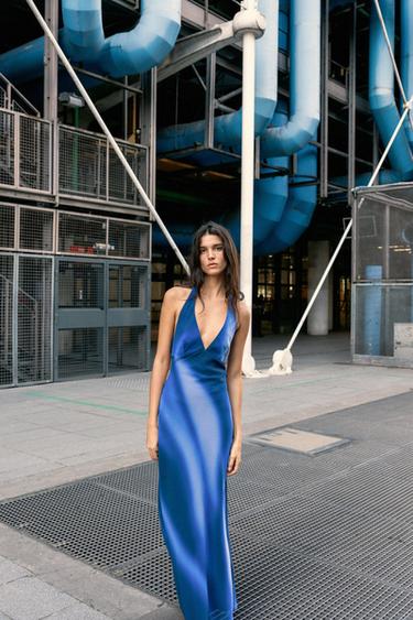 Zara PRINTED HALTER LONG DRESS - Blues
