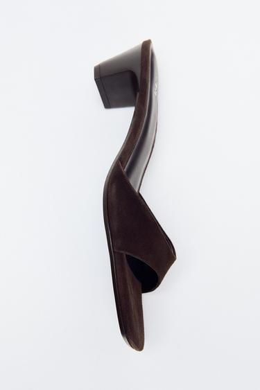 SUEDE KITTEN-HEEL SANDALS - Brown by Zara