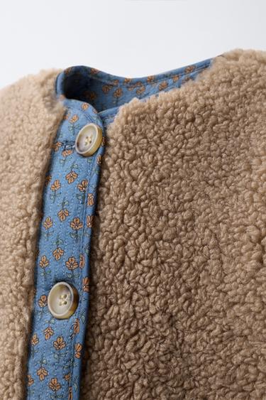 FAUX SHEARLING PATCHWORK FLORAL JACKET - camel by Zara - Image 4