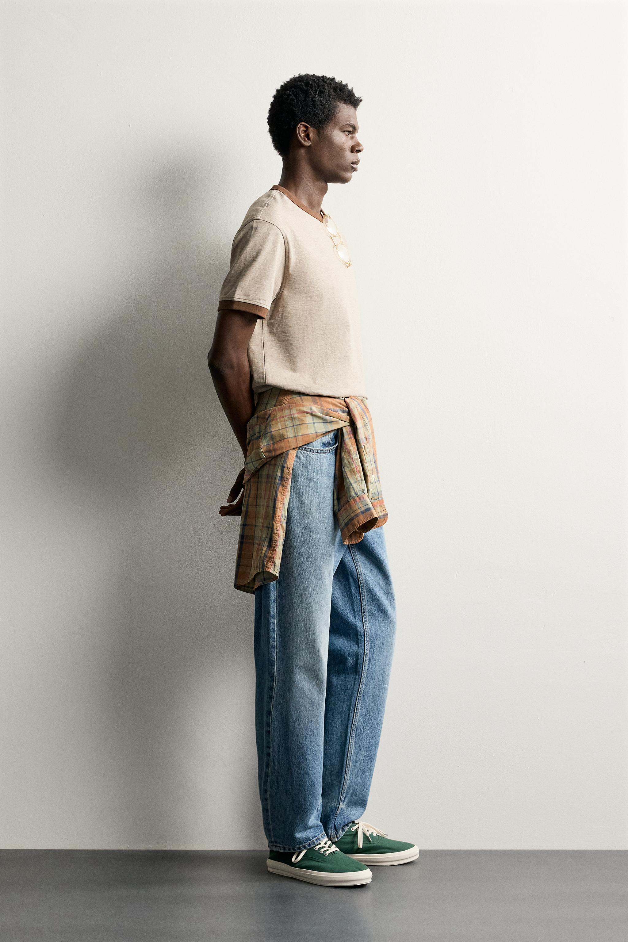 Мужские футболки Zara CONTRAST REGULAR FIT T-SHIRT — фото 4