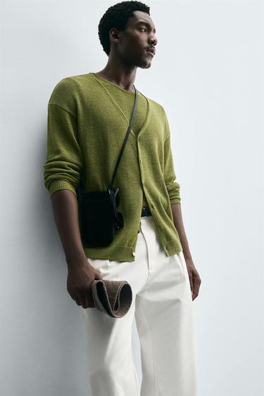 GILET AVEC LIN - Vert olive de Zara - Image 5