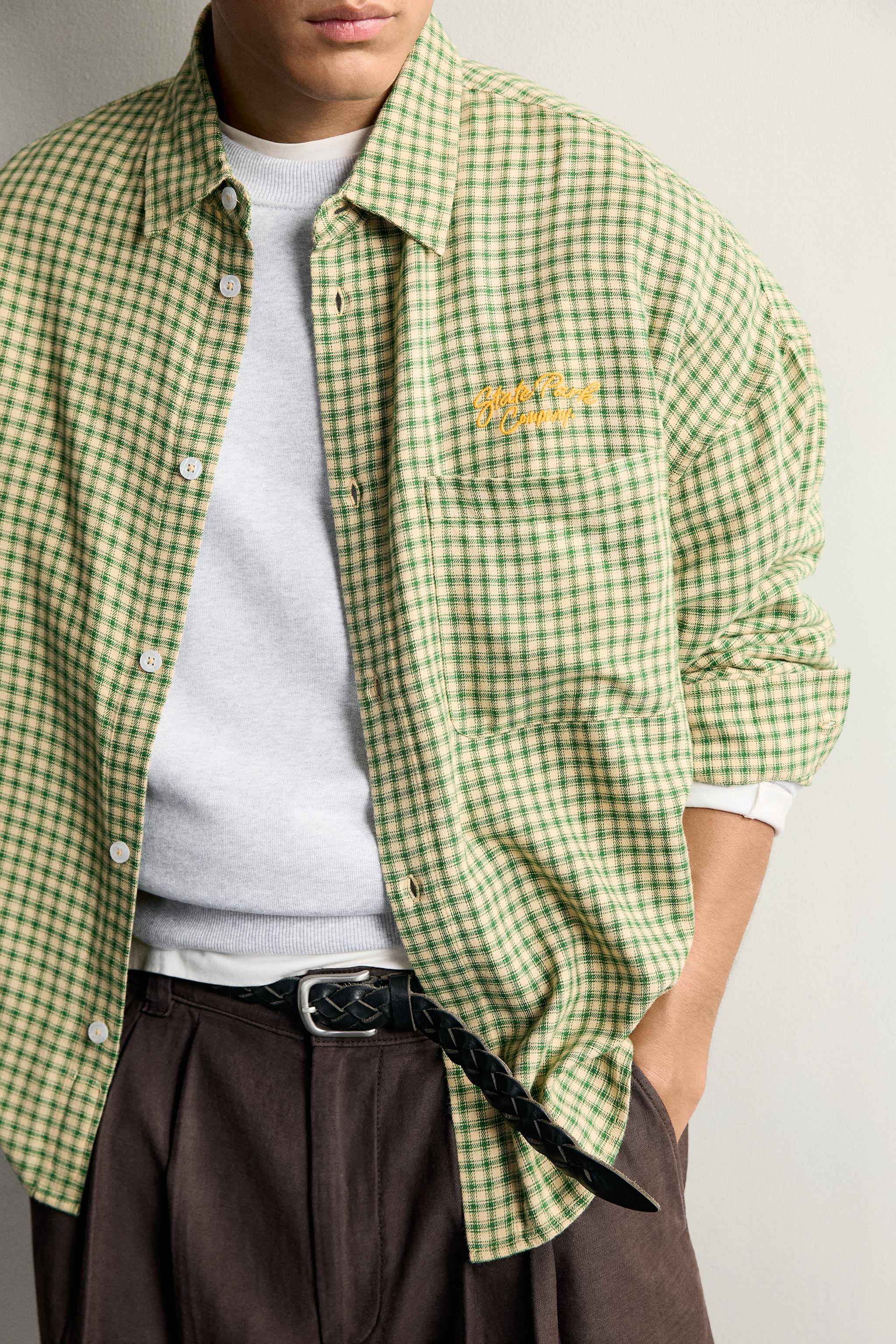 CHEMISE CARREAUX BRODERIES COMBINÉES