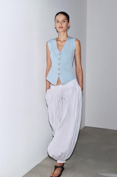 Zara SMOOTH KNIT VEST TOP - Mid-blue - Image 0