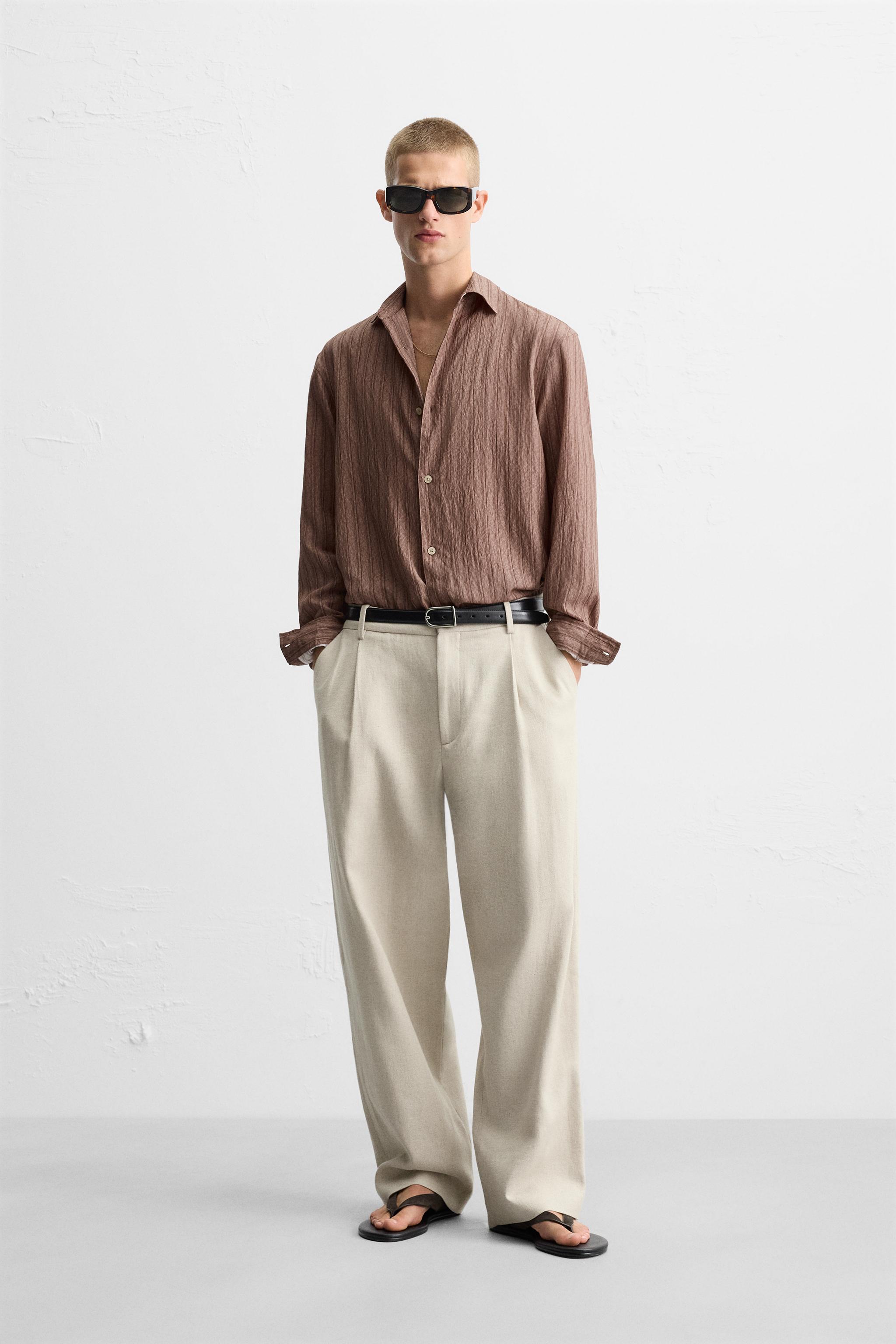 ストライプ柄フルイドシャツ - ダークローズ | ZARA Japan / 日本