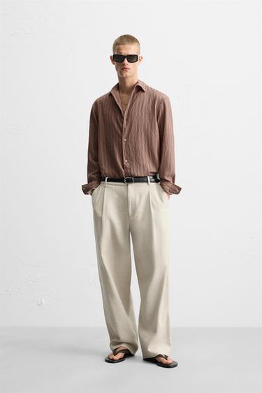 STRIPED FLOWING SHIRT - Dark pink by Zara