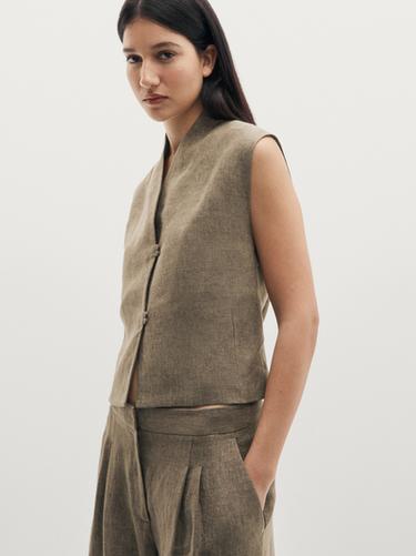 Zara Linen waistcoat - Dark green