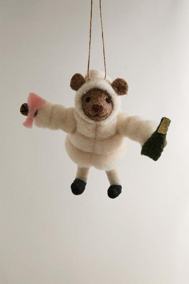 WOOL CHRISTMAS TREE DECORATION WITH BEAR AND COAT - Brown by Zara - Image 1