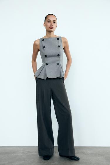 BOAT NECK BUTTON TOP - Grey marl by Zara - Image 0