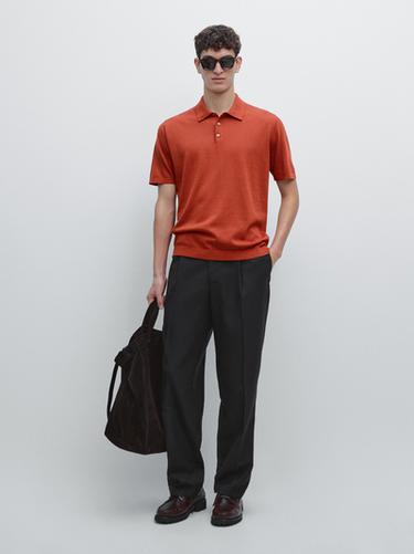 Zara Short sleeve cotton knit polo shirt - Tangerine