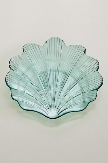 Zara WAVY SHELL GLASS SERVING DISH - Blue / Green