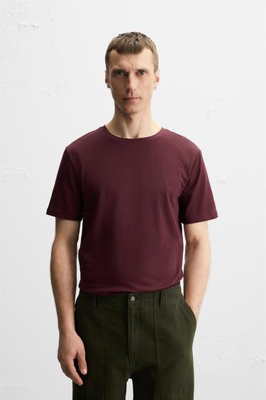 BASIC SLIM FIT T-SHIRT - Burgundy by Zara