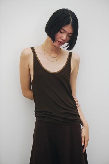 チュールコンビネーションTシャツダークブラウンZaraのチュールコンビネーションTシャツ - ダークブラウン 