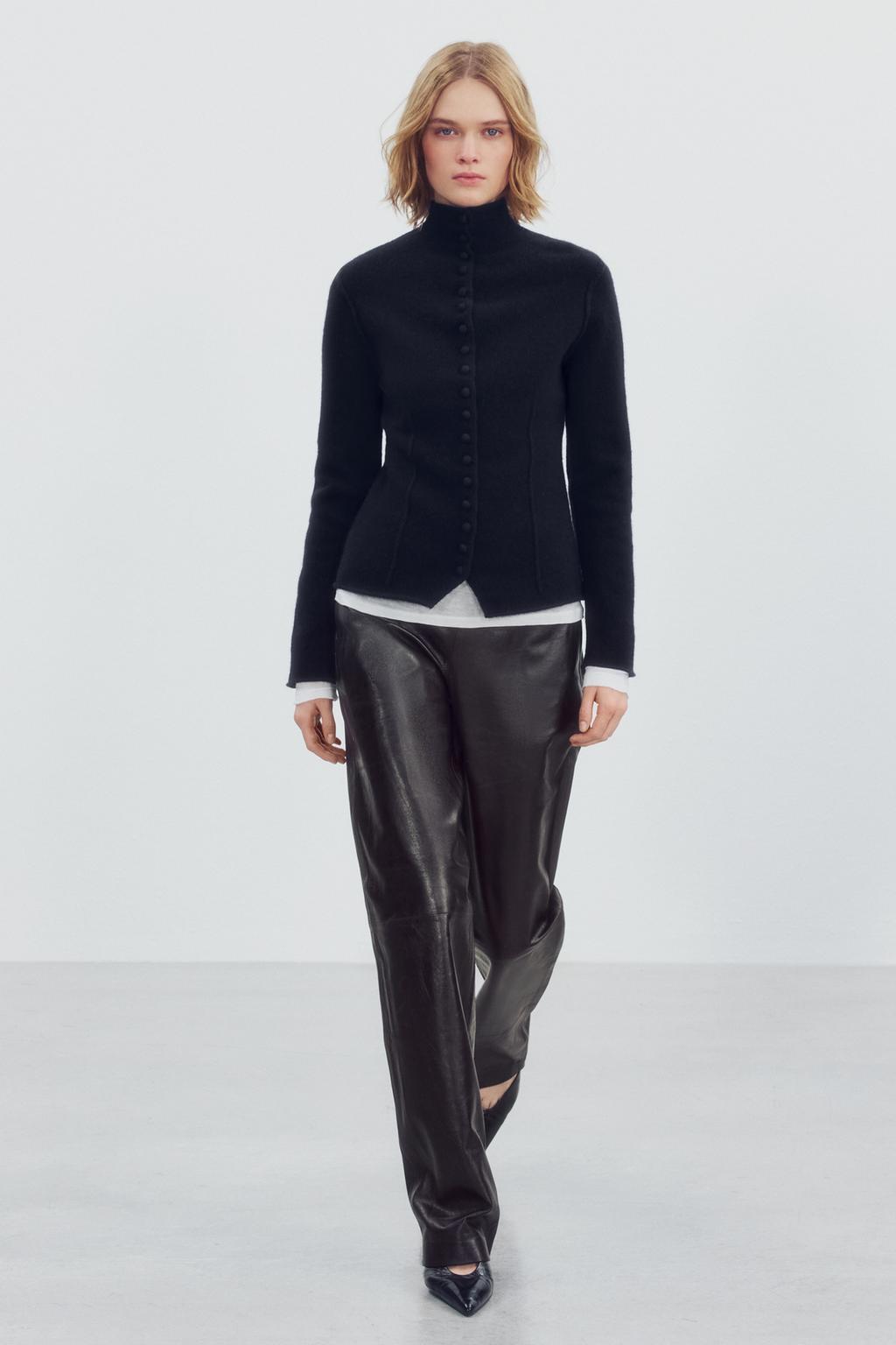 100% WOOL HIGH NECK CARDIGAN