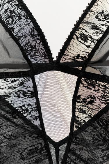 BODY EN DENTELLE PLISSÉ BRODERIES FLEURS - Noir de Zara - Image 5