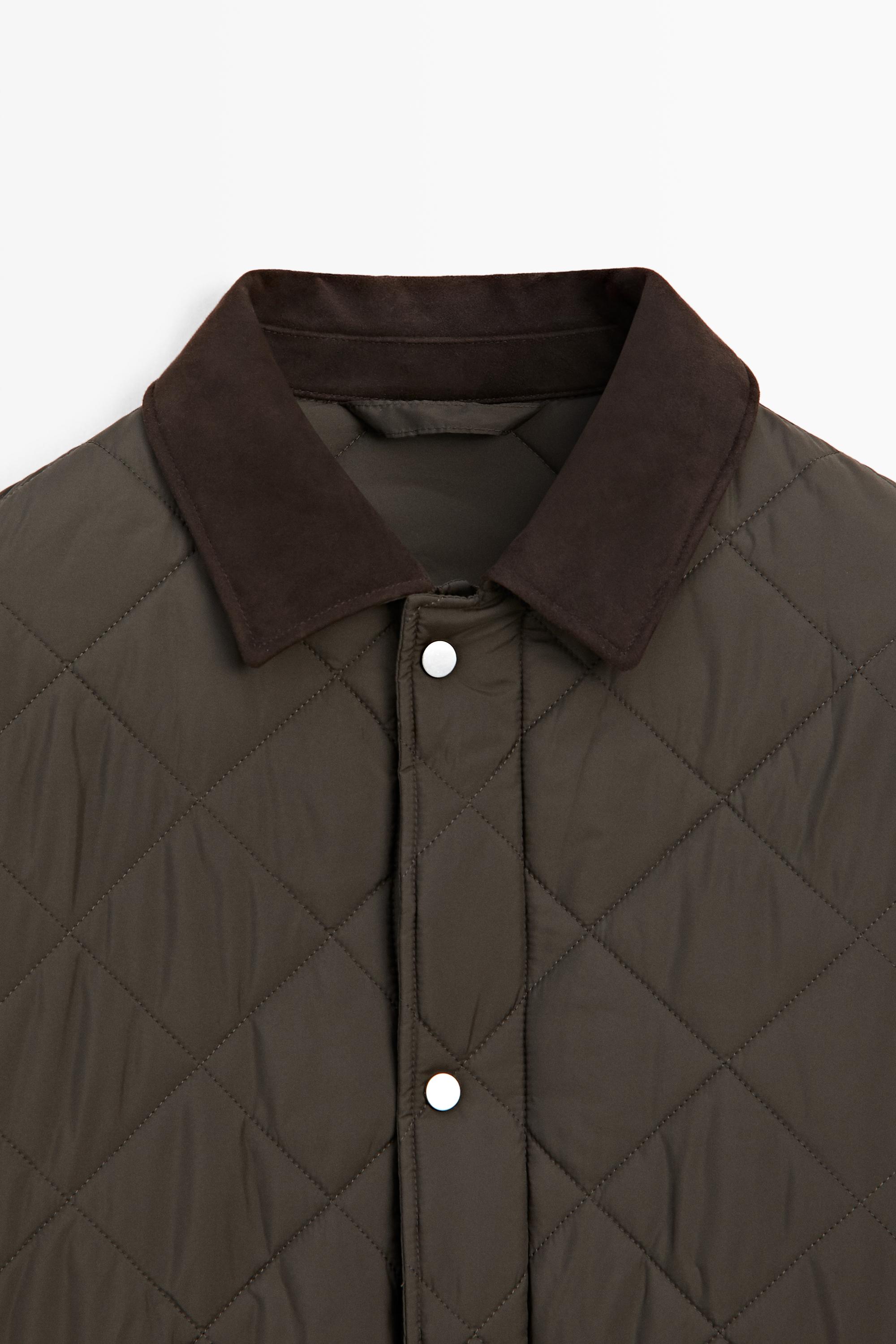 Short quilted coat with corduroy collar