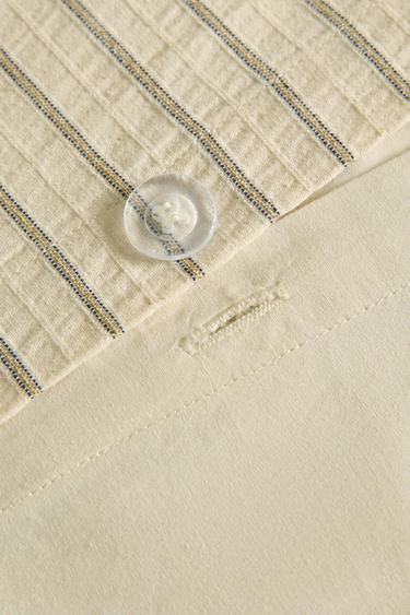 Zara CRINKLE STRIPED COTTON DUVET COVER - Ecru